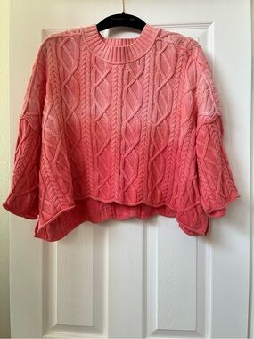Free People Coral Cable Knit Cropped Crew Sweater
